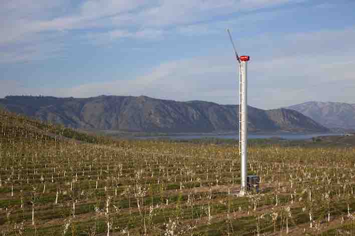 Frost Protection in orchard near to a lake